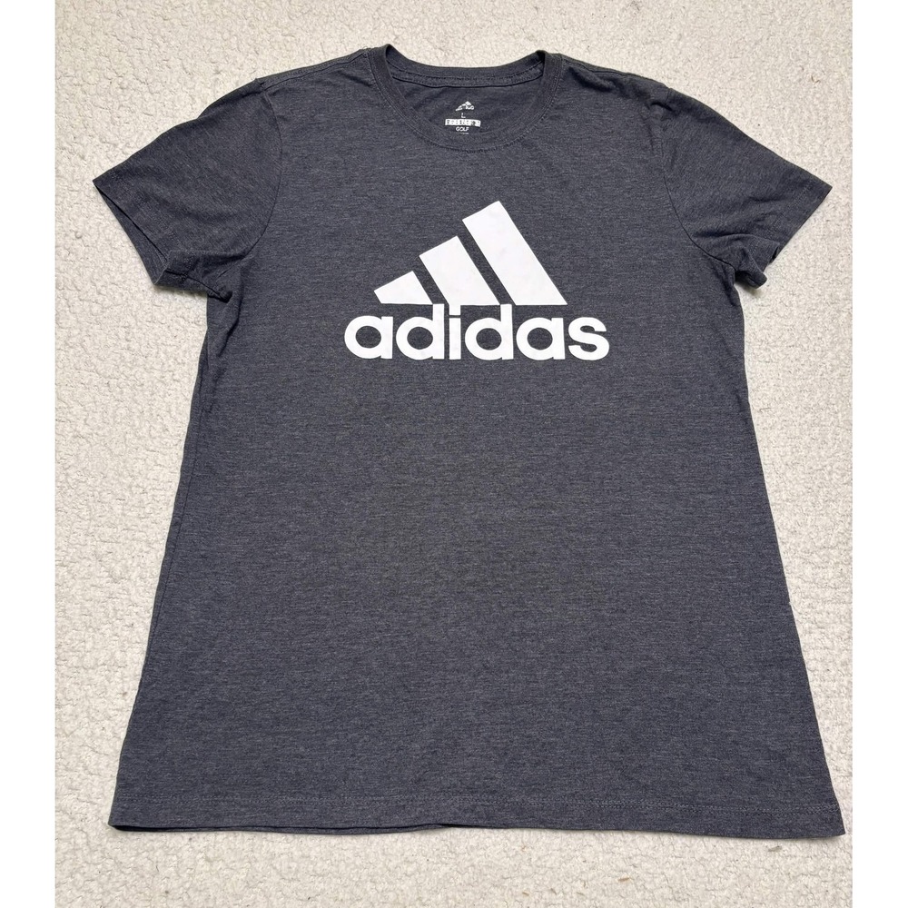 Adidas Womens T-shirt Graphic Tee Size L Gray Crewneck Golf Solid Logo Tee